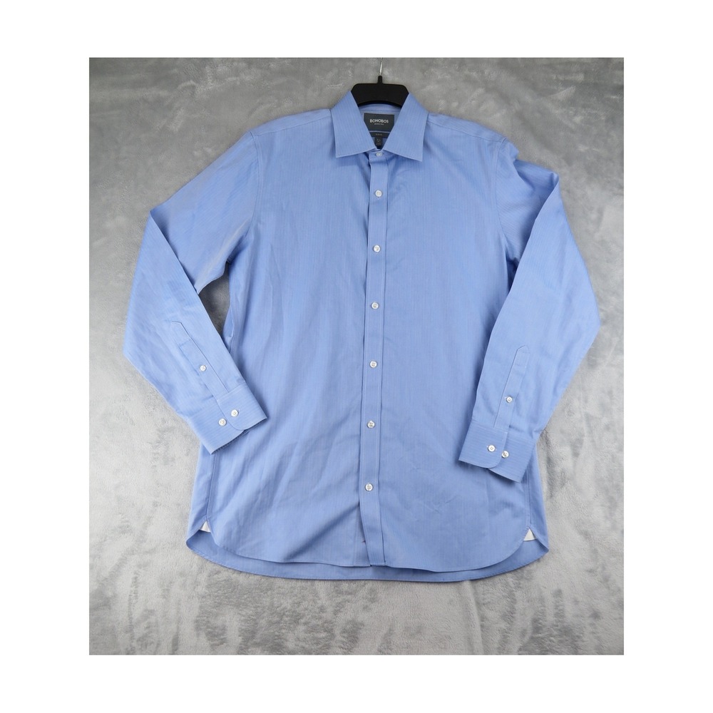 Bonobos Mens 16.5 36 Blue Herringbone Slim Fit Non Iron Dress Shirt‎